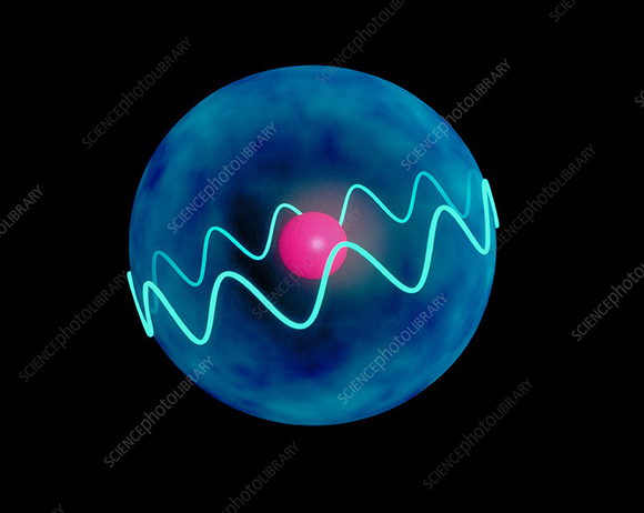 Art of hydrogen atom with electron in orbital - Stock Image - A152/0081 - Science Photo Library